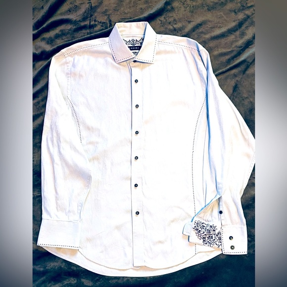 Zagiri Shirts Zagiri Mens Designer Flip Cuff Baby Blue Dress Shirt